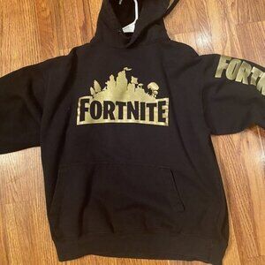 Mens Fortnite Logo Hoodie Sweatshirt Black and Gold Saad Collection size XL